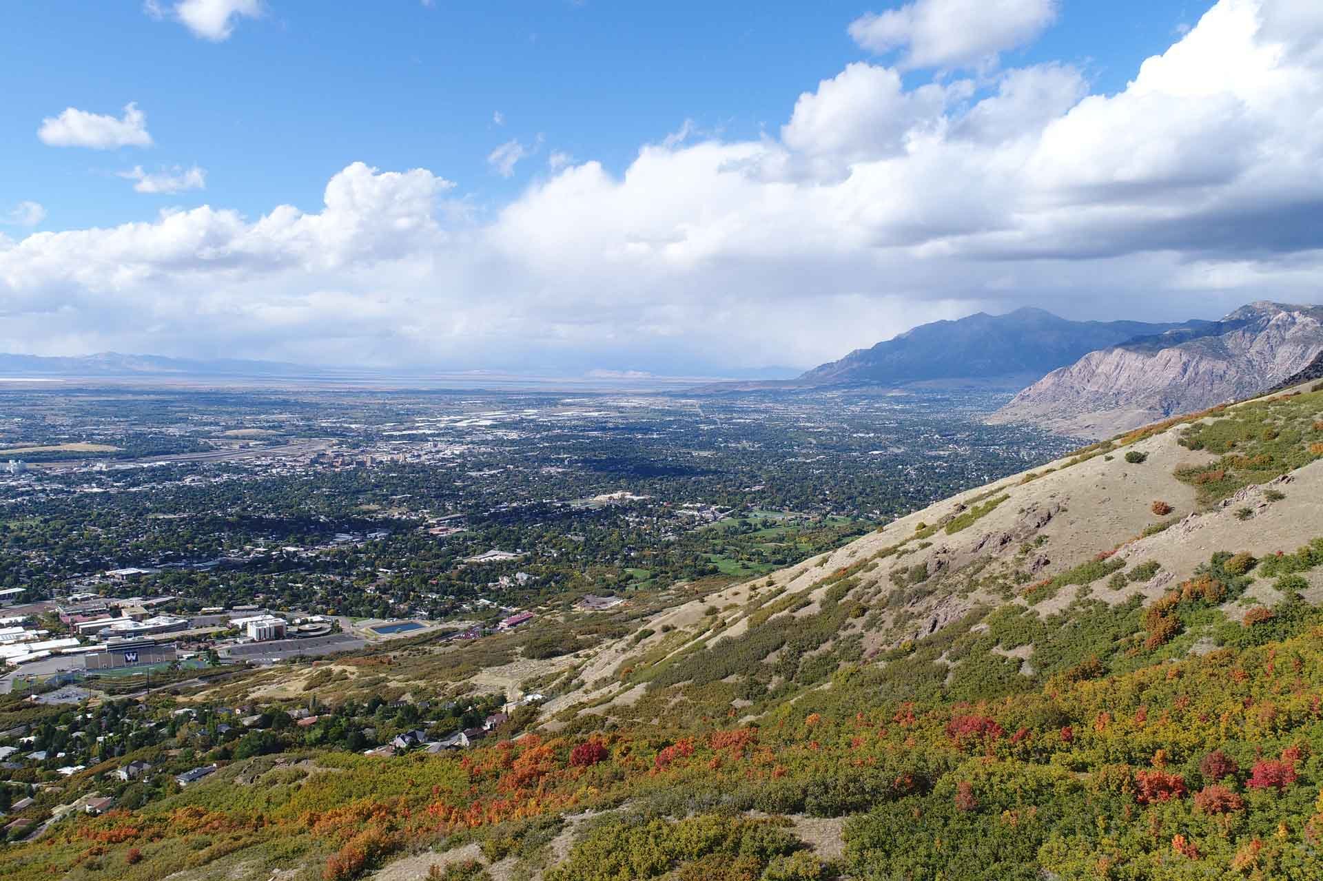 View from mountain overlooking Ogden in the fall