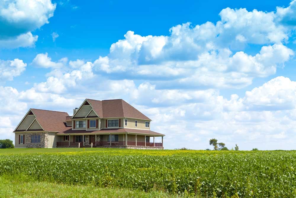 House with corn field