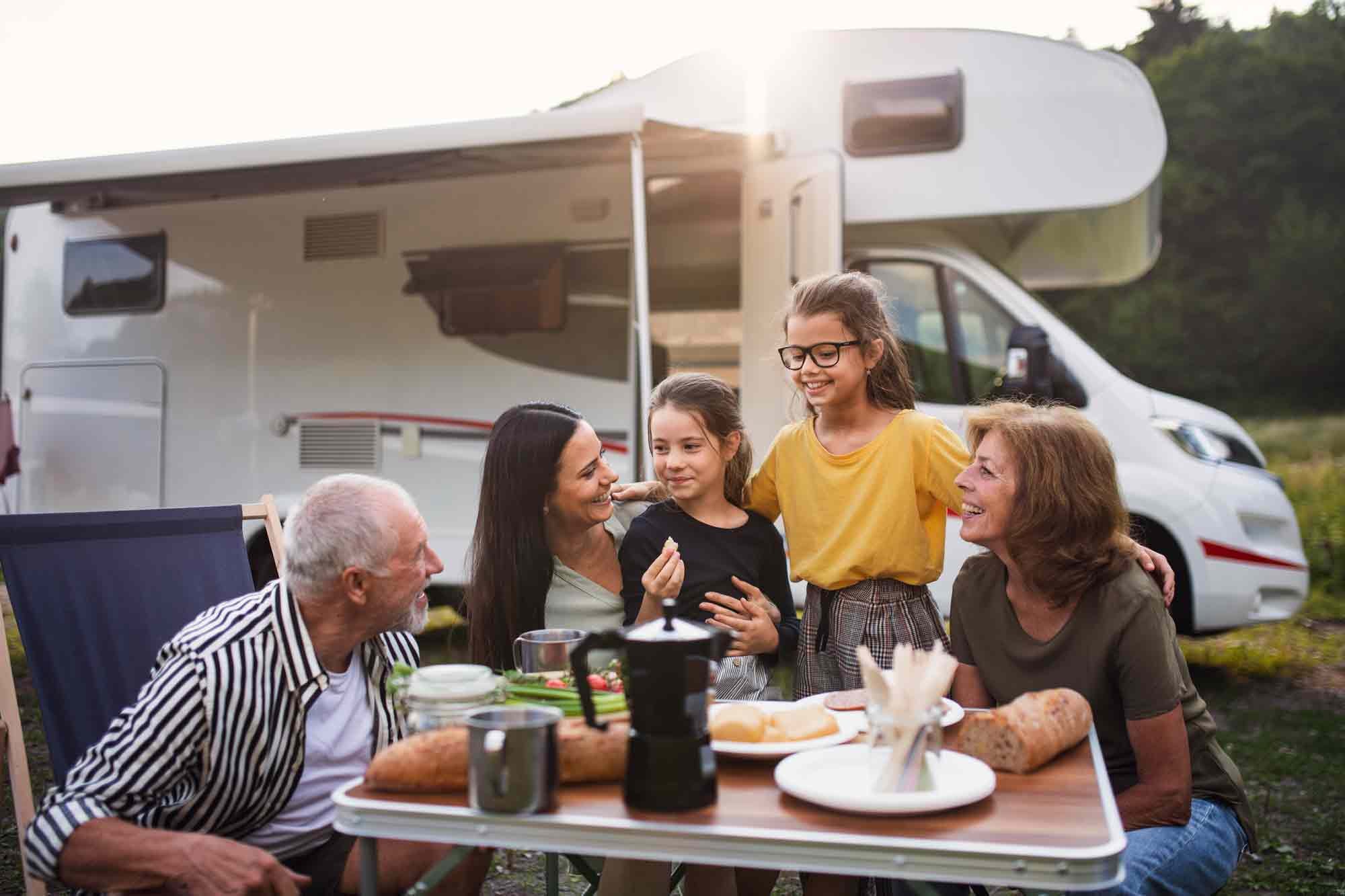 Family camping in rv