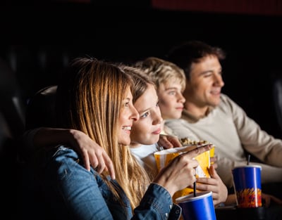 Family watching a movie at  the theatre
