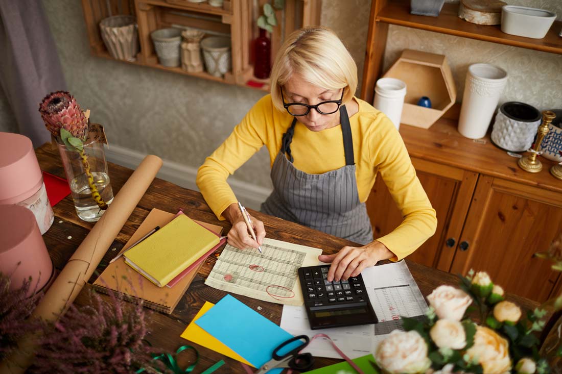 business woman looking at finances