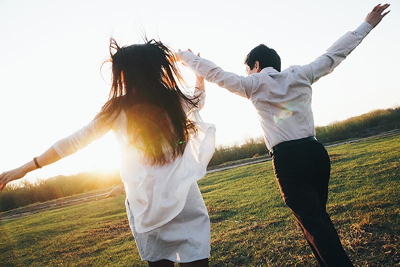 Couple walking happily