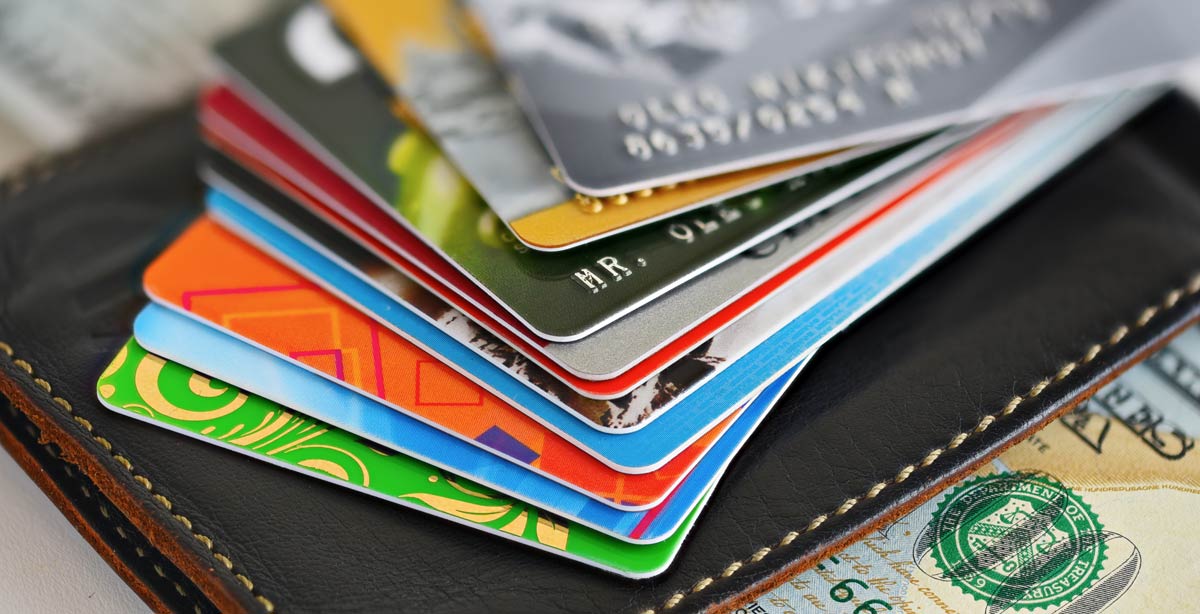 credit cards fanned out on top of wallet