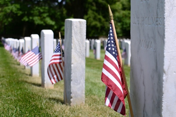 Cemetery with US Flags 