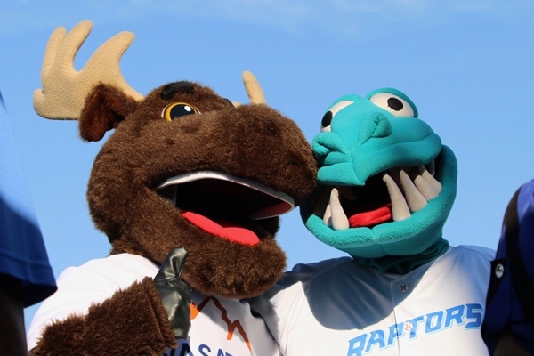 Money Moose and the raptors mascot