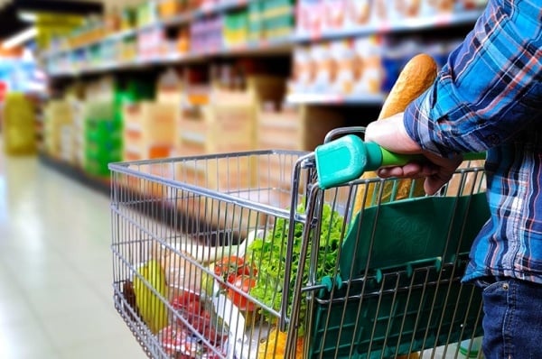 Shopping cart with groceries