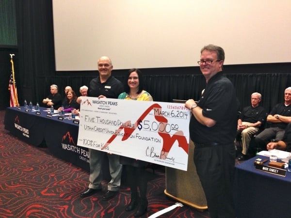Wasatch Peaks presenting check to Utah Credit Union Education Foundation