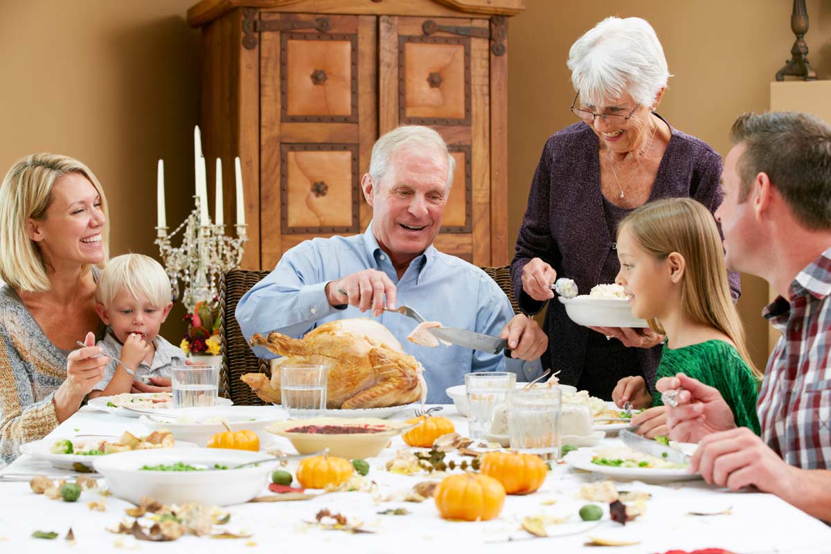 Family eating Thanksgiving dinner together