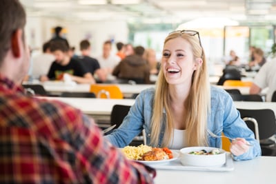 Young adult eating lunch in cafeteria